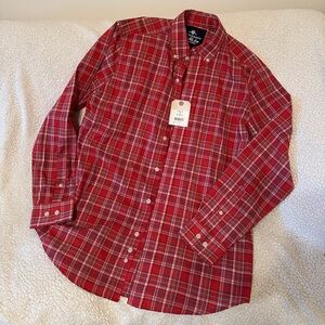 belk Red Plaid Button-Down Shirt with Blue & White Stripes